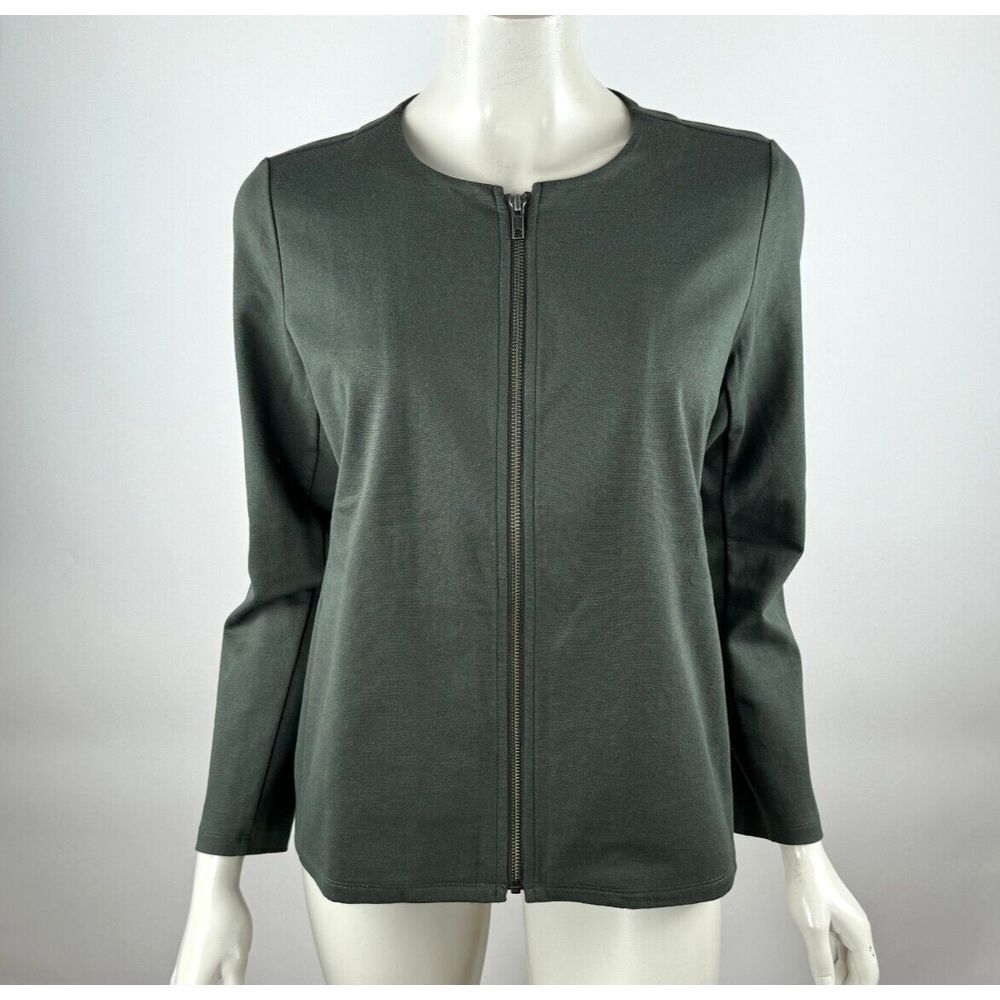 Eileen Fisher Organic Cotton Ponte Zip-Front Jacket Women PM EUC Long Sleeve